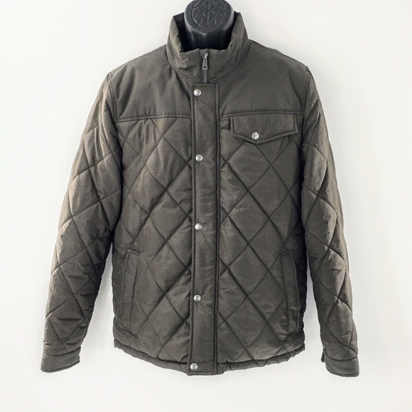 Cole Haan Mens Field Jacket Olive Green Quilted Sherpa Lined Zip Snap Front Sz S - Picture 3 of 15